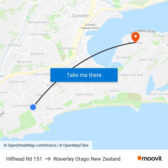 Hillhead Rd 151 to Waverley Otago New Zealand map
