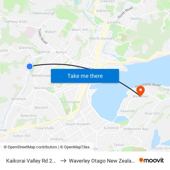 Kaikorai Valley Rd 232 to Waverley Otago New Zealand map