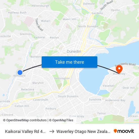 Kaikorai Valley Rd 461 to Waverley Otago New Zealand map