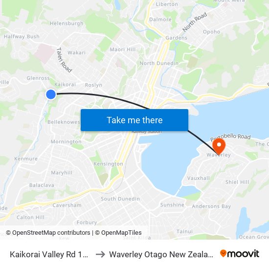 Kaikorai Valley Rd 149 to Waverley Otago New Zealand map