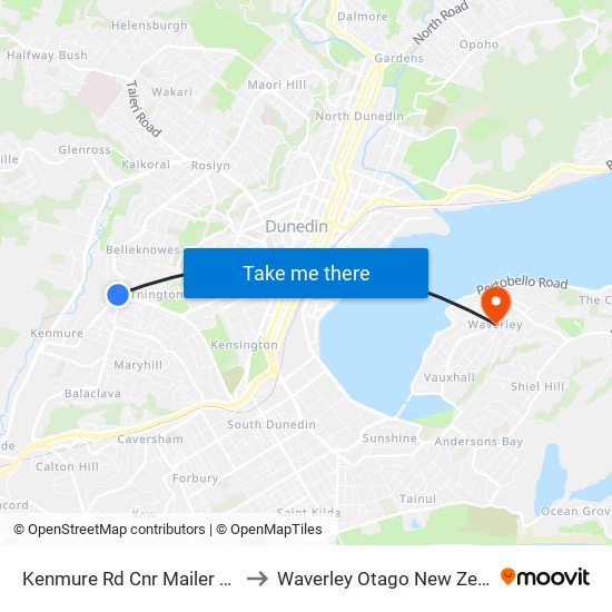 Kenmure Rd Cnr Mailer Street to Waverley Otago New Zealand map