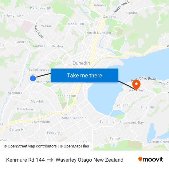 Kenmure Rd 144 to Waverley Otago New Zealand map