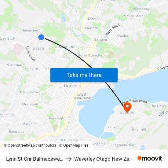 Lynn St Cnr Balmacewen Rd to Waverley Otago New Zealand map