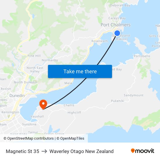 Magnetic St 35 to Waverley Otago New Zealand map