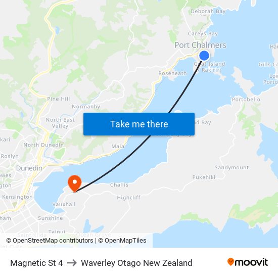 Magnetic St 4 to Waverley Otago New Zealand map