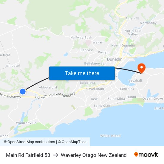 Main Rd Fairfield 53 to Waverley Otago New Zealand map