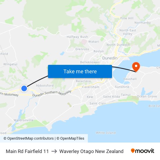 Main Rd Fairfield 11 to Waverley Otago New Zealand map