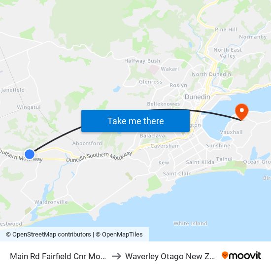 Main Rd Fairfield Cnr Morris Rd to Waverley Otago New Zealand map