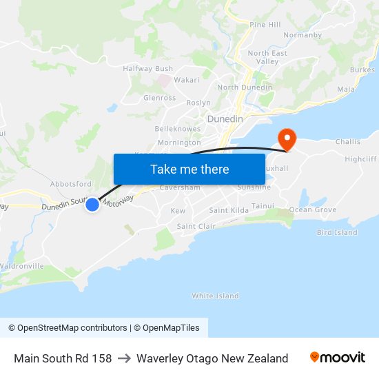 Main South Rd 158 to Waverley Otago New Zealand map
