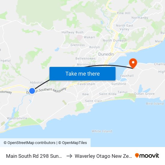 Main South Rd 298 Sunnyvale to Waverley Otago New Zealand map