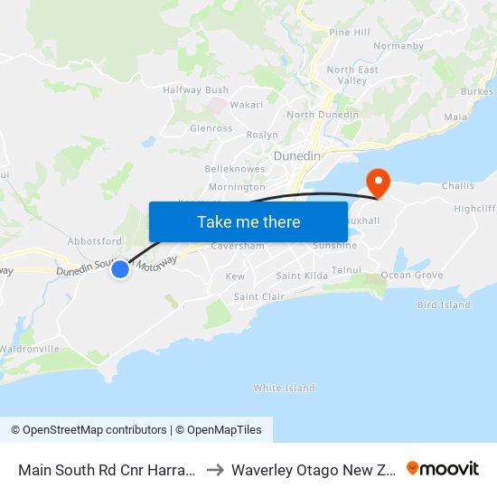Main South Rd Cnr Harraway Rd to Waverley Otago New Zealand map