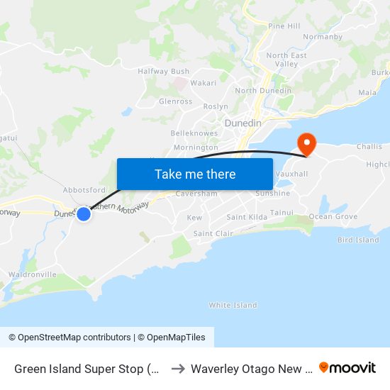 Green Island Super Stop (Outbound) to Waverley Otago New Zealand map