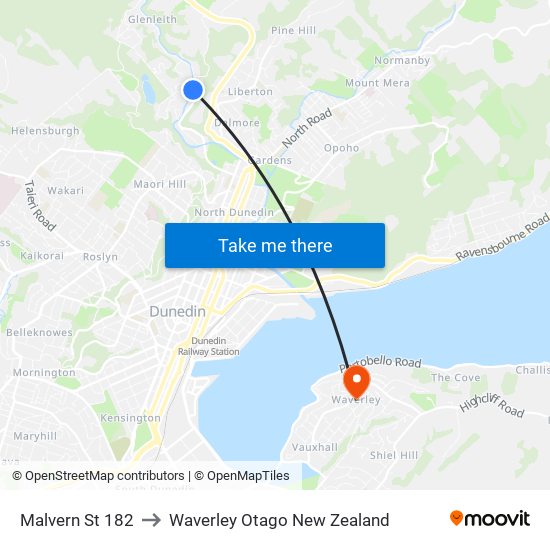Malvern St 182 to Waverley Otago New Zealand map