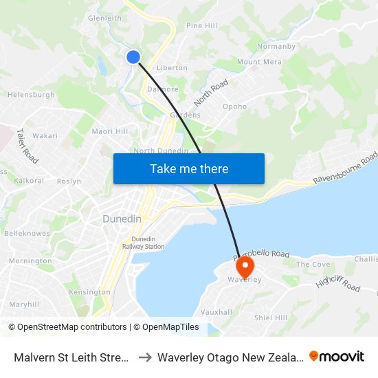Malvern St Leith Stream to Waverley Otago New Zealand map