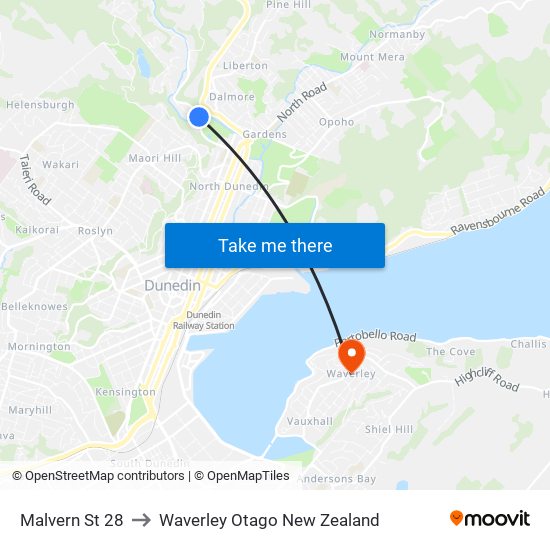 Malvern St 28 to Waverley Otago New Zealand map