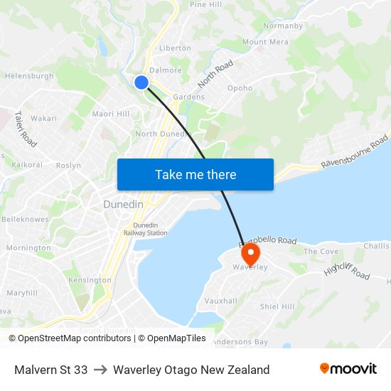 Malvern St 33 to Waverley Otago New Zealand map
