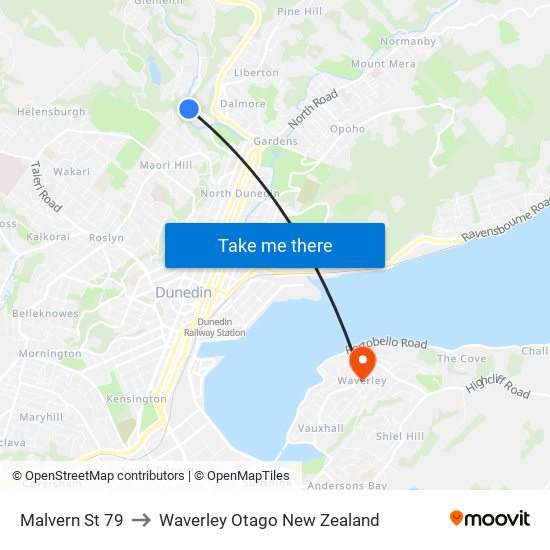 Malvern St 79 to Waverley Otago New Zealand map