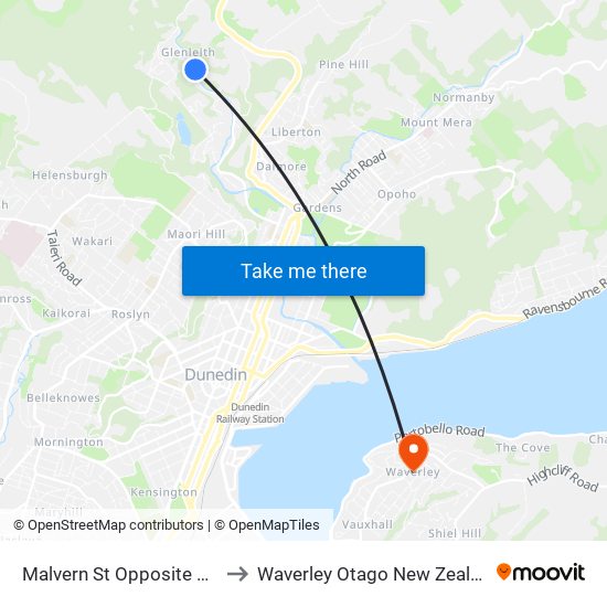 Malvern St Opposite 347 to Waverley Otago New Zealand map