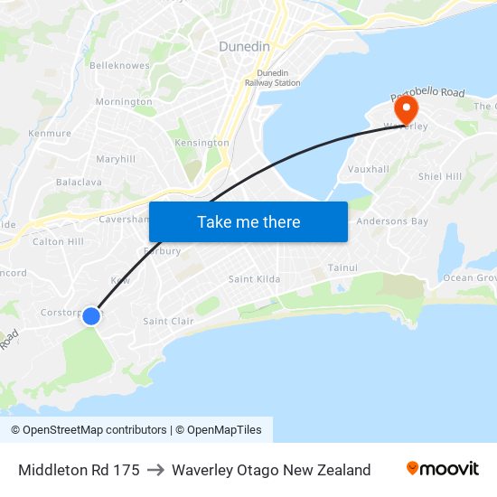 Middleton Rd 175 to Waverley Otago New Zealand map