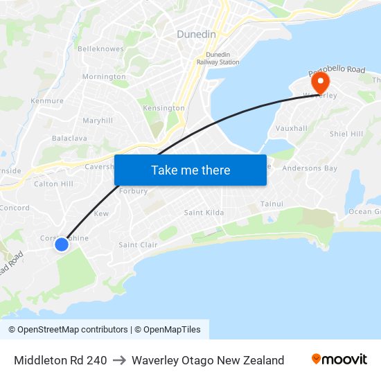Middleton Rd 240 to Waverley Otago New Zealand map