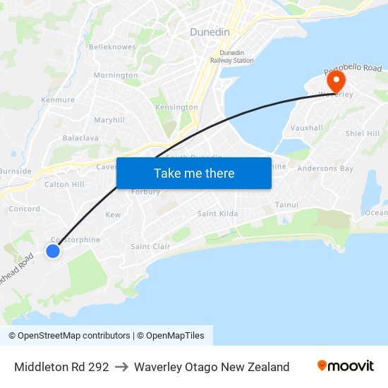 Middleton Rd 292 to Waverley Otago New Zealand map