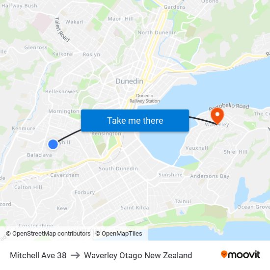 Mitchell Ave 38 to Waverley Otago New Zealand map