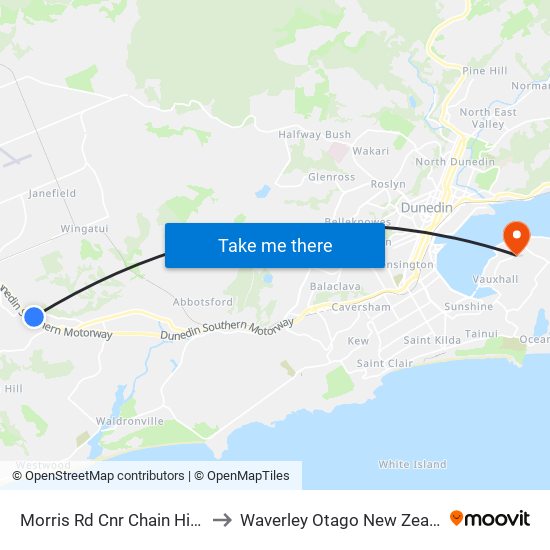 Morris Rd Cnr Chain Hill Rd to Waverley Otago New Zealand map