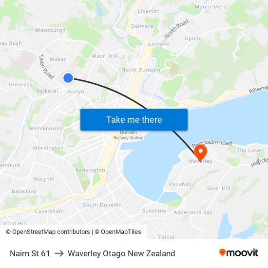 Nairn St 61 to Waverley Otago New Zealand map