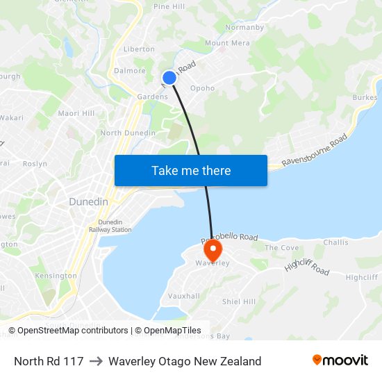 North Rd 117 to Waverley Otago New Zealand map