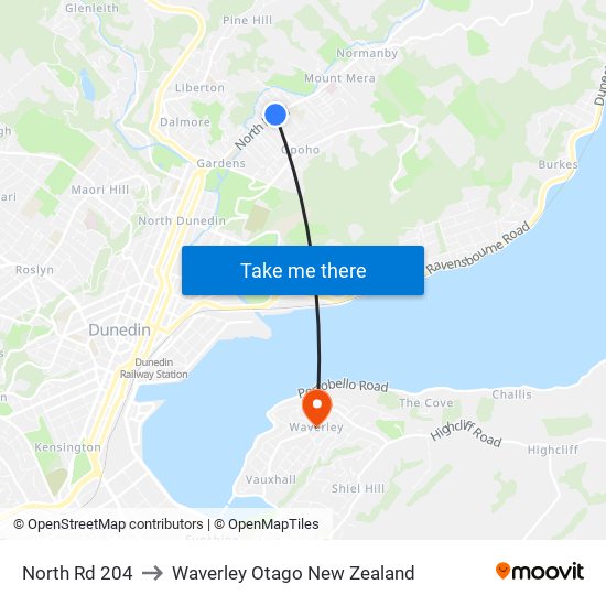 North Rd 204 to Waverley Otago New Zealand map