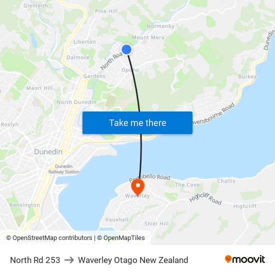 North Rd 253 to Waverley Otago New Zealand map