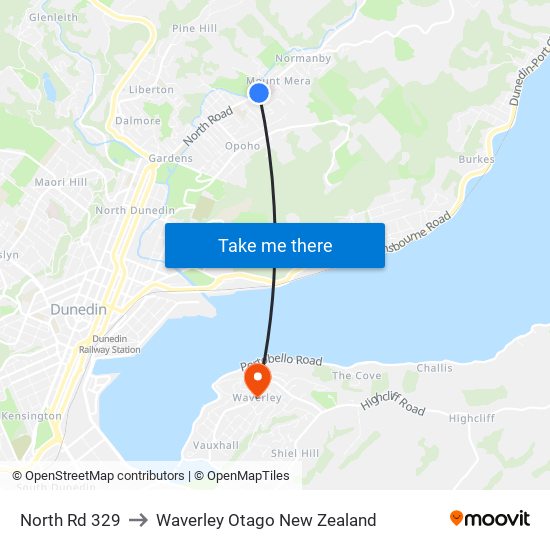 North Rd 329 to Waverley Otago New Zealand map