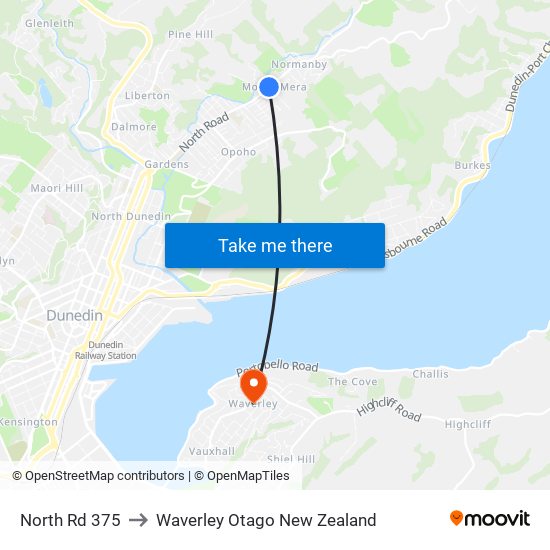 North Rd 375 to Waverley Otago New Zealand map