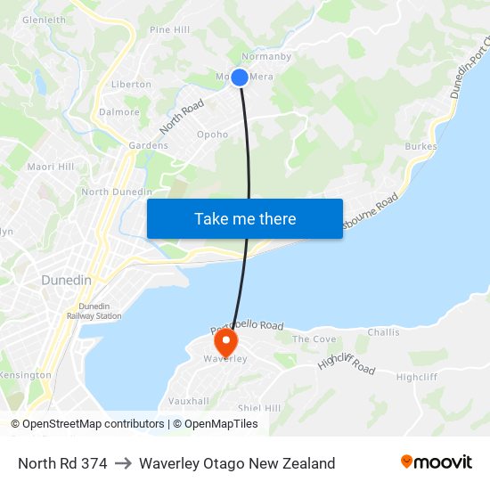 North Rd 374 to Waverley Otago New Zealand map