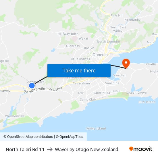 North Taieri Rd 11 to Waverley Otago New Zealand map