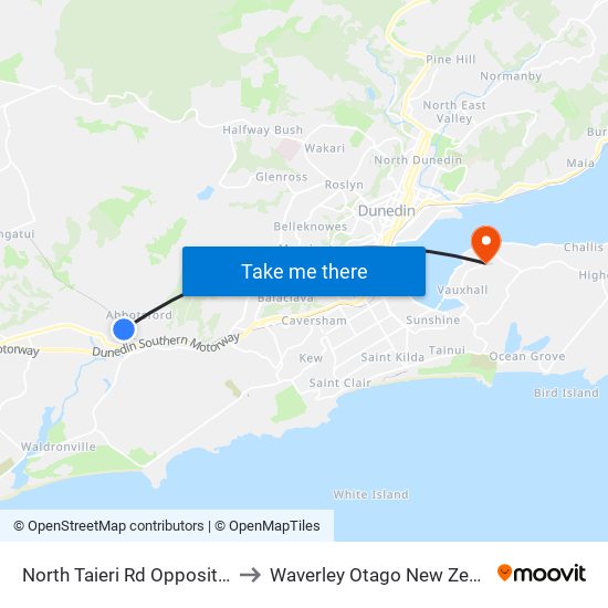 North Taieri Rd Opposite 11 to Waverley Otago New Zealand map
