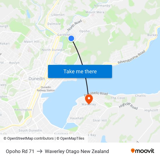 Opoho Rd 71 to Waverley Otago New Zealand map