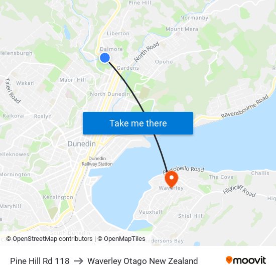 Pine Hill Rd 118 to Waverley Otago New Zealand map