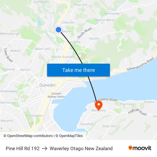 Pine Hill Rd 192 to Waverley Otago New Zealand map