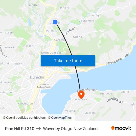 Pine Hill Rd 310 to Waverley Otago New Zealand map