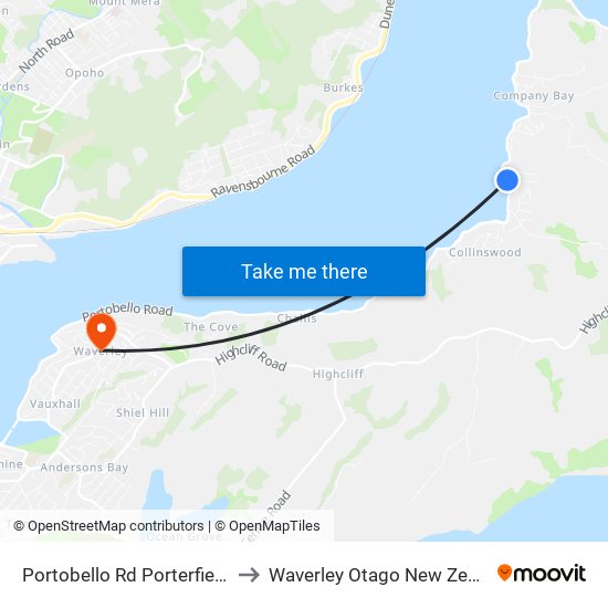 Portobello Rd Porterfield St to Waverley Otago New Zealand map