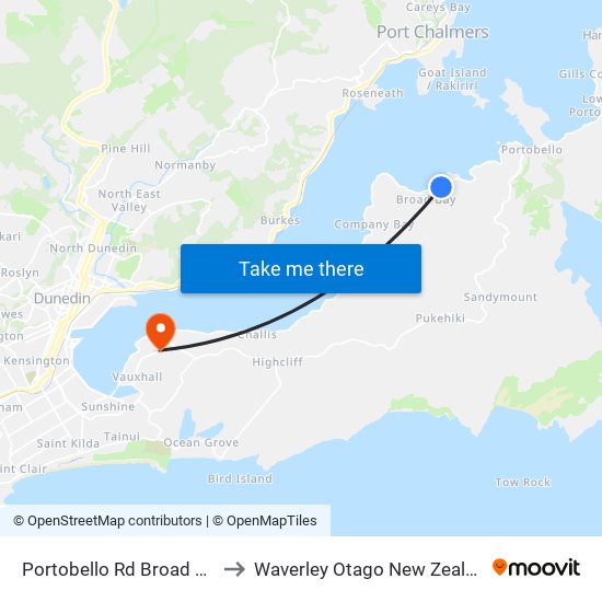 Portobello Rd Broad Bay to Waverley Otago New Zealand map
