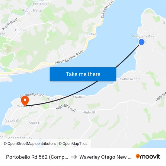 Portobello Rd 562 (Company Bay) to Waverley Otago New Zealand map
