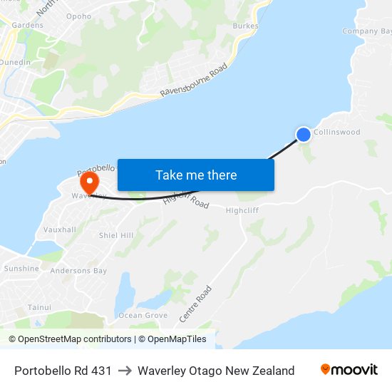 Portobello Rd 431 to Waverley Otago New Zealand map
