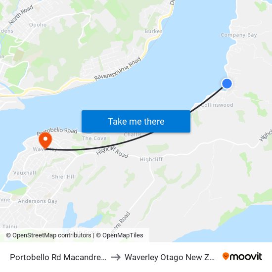 Portobello Rd Macandrew Bay to Waverley Otago New Zealand map