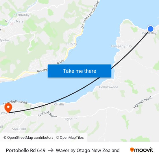 Portobello Rd 649 to Waverley Otago New Zealand map