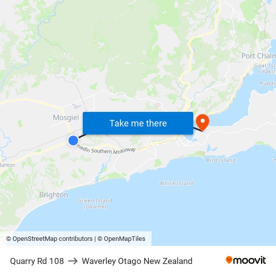 Quarry Rd 108 to Waverley Otago New Zealand map