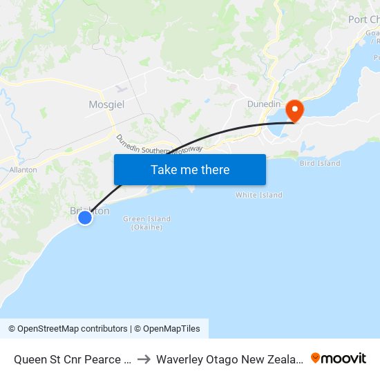 Queen St Cnr Pearce St to Waverley Otago New Zealand map