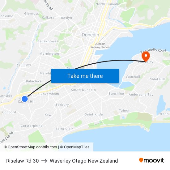 Riselaw Rd 30 to Waverley Otago New Zealand map