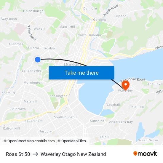 Ross St 50 to Waverley Otago New Zealand map